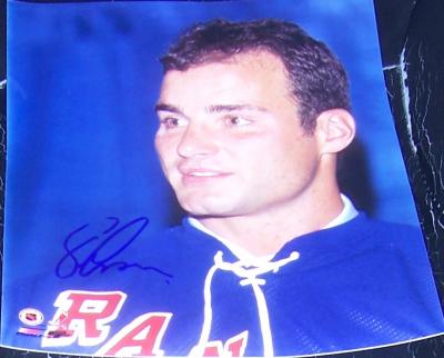 Eric Lindros autographed New York Rangers 2001 press conference 8x10 photo