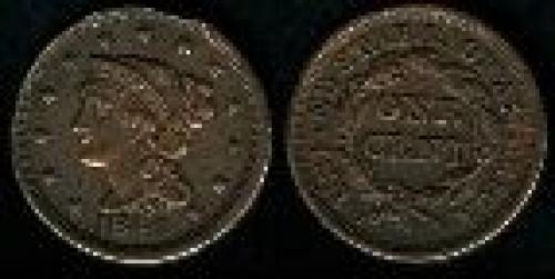 1 cent; Year: 1840-1857; Large Cent. Coronet Braided Hair (variety 2)