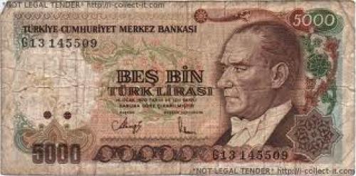 Banknotes: Turkey 5000 Lira 1970 front image]