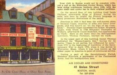 Union Oyster House (Boston) vintage postcard