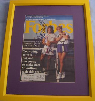 Jennifer Capriati & Monica Seles autographed Forbes magazine cover matted & framed