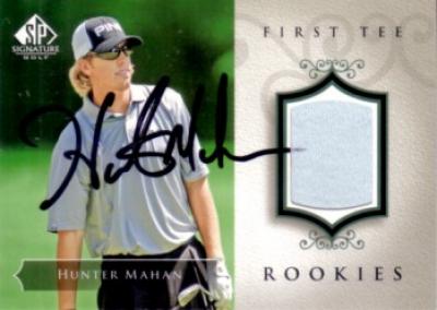 Hunter Mahan autographed 2004 SP Signature golf card with worn shirt swatch
