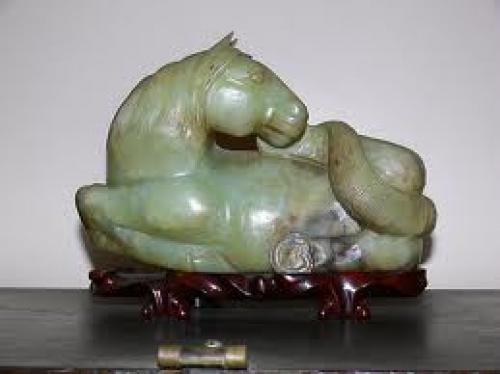 Antique Asian Jade Horse on Teak bed by Sandra Chung