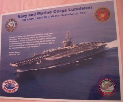 2007 Holiday Bowl USS Ronald Reagan Navy & Marine Corps lunch placemat