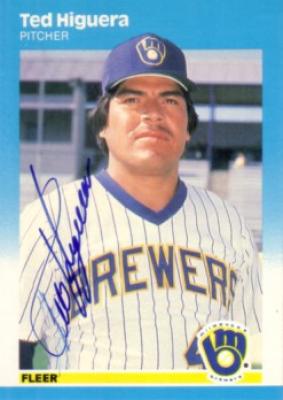 Ted Higuera autographed Milwaukee Brewers 1987 Fleer card