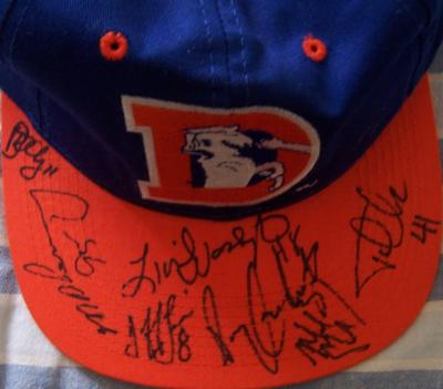 1996 Denver Broncos autographed cap (Ray Crockett Michael Dean Perry Lionel Washington)