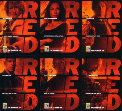 RED movie 2010 Comic-Con EXCLUSIVE promo card set UNCUT SHEET