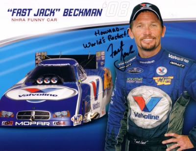 Fast Jack Beckman autographed 8x11 NHRA photo card (to Howard)