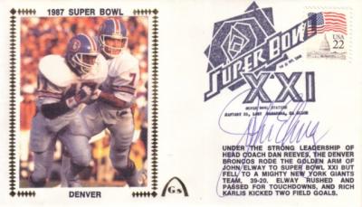 John Elway autographed Denver Broncos Super Bowl 21 cachet envelope