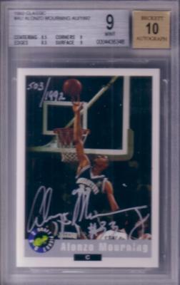 Alonzo Mourning certified autograph Georgetown 1992 Classic card #503/1992 graded BGS 9 MINT