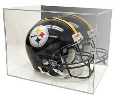 Full size football helmet display case holder with mirrored back
