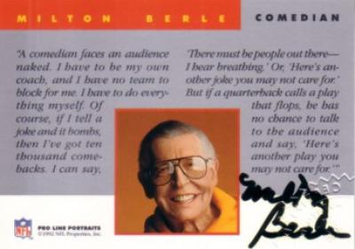 Milton Berle certified autograph 1992 Pro Line card