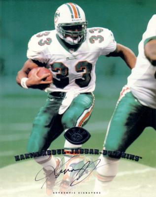 Karim Abdul-Jabbar certified autograph Miami Dolphins 1997 Leaf 8x10 photo card