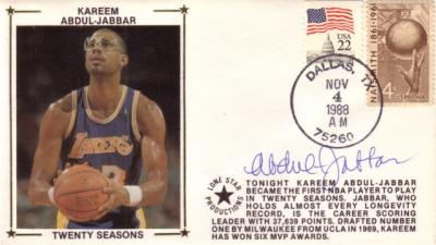 Kareem Abdul-Jabbar autographed Los Angeles Lakers 20 Seasons cachet envelope