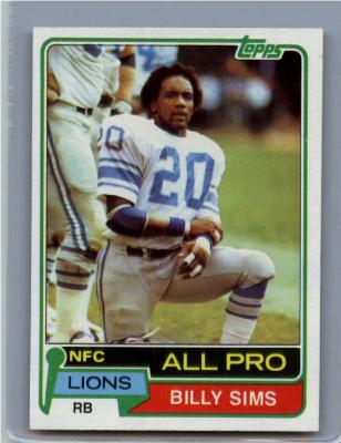 Billy Sims Detroit Lions 1981 Topps Rookie Card #100 MINT