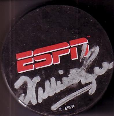 Willie O'Ree autographed ESPN logo hockey puck