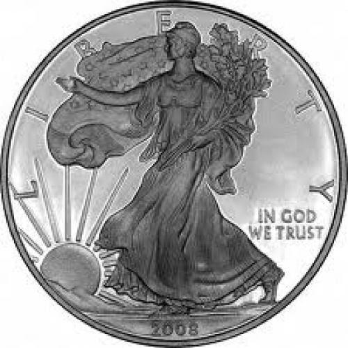 Coins; Obverse of 2008 USA 1 Dollar Silver Proof Coin