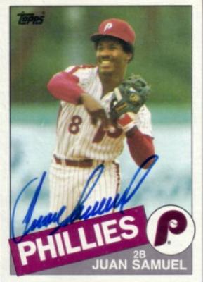 Juan Samuel autographed Philadelphia Phillies 1985 Topps card