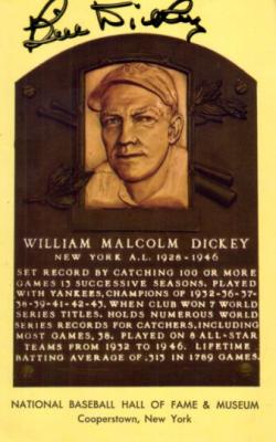 Bill Dickey autographed Hall of Fame plaque postcard
