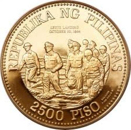 2500 Philippine peso gold coin; Gen.  Mac Arthur (back )