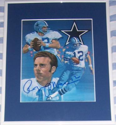 Roger Staubach autographed Dallas Cowboys 8x10 art print matted & framed