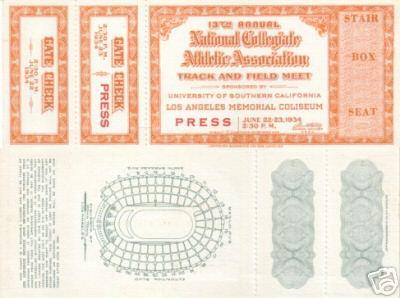 1934 NCAA Track and Field Championships ticket PRISTINE