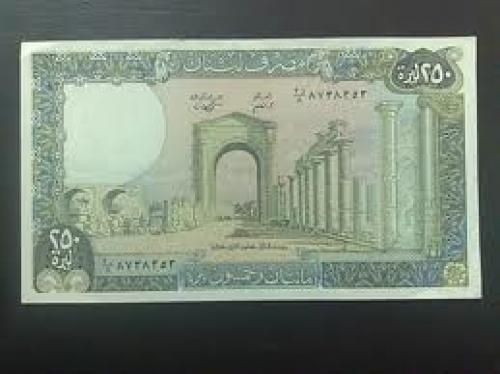 Banknotes; Lebanon..250 lira 1988