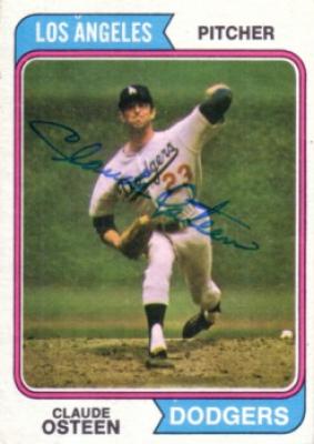 Claude Osteen autographed Los Angeles Dodgers 1974 Topps card