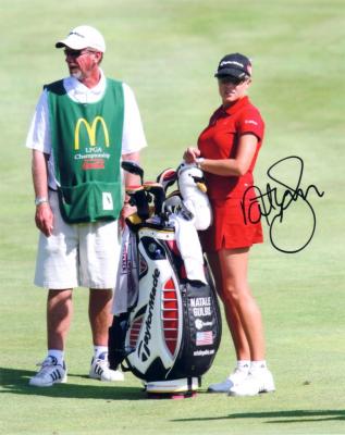 Natalie Gulbis autographed 8x10 LPGA Championship photo with caddy