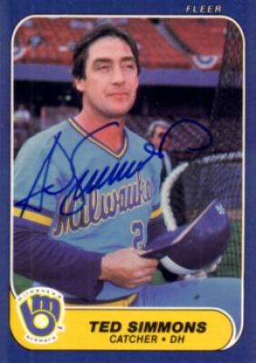 Ted Simmons autographed Milwaukee Brewers 1986 Fleer card