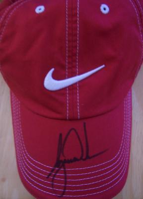 Tiger Woods autographed red Nike golf cap or hat