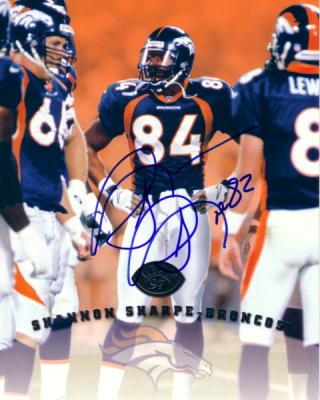 Shannon Sharpe autographed Denver Broncos 1997 Leaf 8x10 photo card