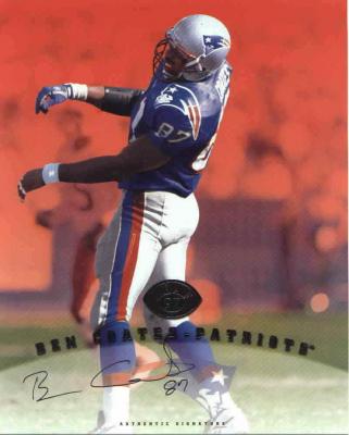 Ben Coates certified autograph Patriots 1997 Leaf 8x10 photo card