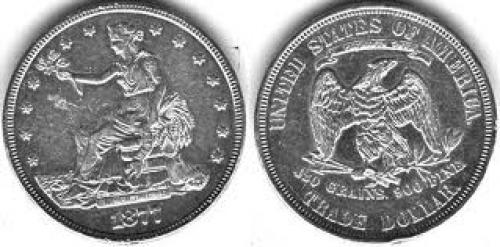 Coins; 1877-US-Trade dollar-The only US coin to have it's legal tender status