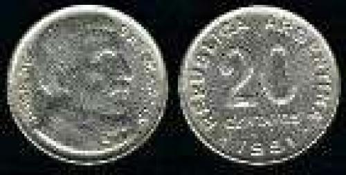 20 Centavos 1950-1953 (km 48); Copper-Nickel; BUSTO S.MARTIN ANCIANO