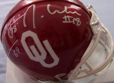 Steve Owens Billy Sims Jason White autographed Oklahoma Sooners mini helmet