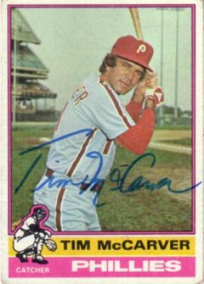 Tim McCarver autographed Philadelphia Phillies 1976 Topps card