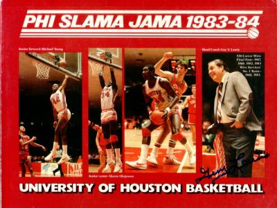 Guy Lewis autographed 1983-84 Houston Cougars Phi Slama Jama media guide