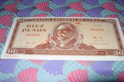 Cuba-10 Pesos-1969 Specimen-unc