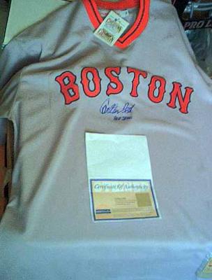 Carlton Fisk autographed Boston Red Sox authentic jersey inscribed HOF 2000 ltd edit 27 (Steiner)