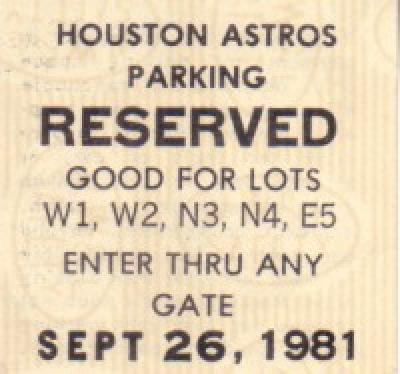 Nolan Ryan 5th No-Hitter original 1981 Houston Astros parking ticket