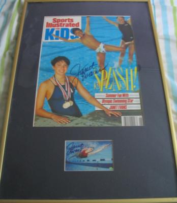 Janet Evans autographed Sports Illustrated for Kids cover & card matted & framed