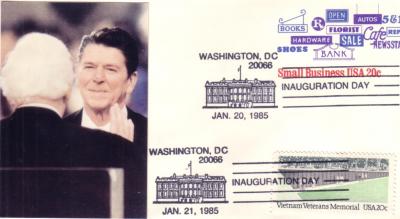 1985 Ronald Reagan inauguration cachet cover (dual cancellation)