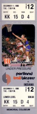 1990 Portland Trail Blazers vs. Indiana Pacers full unused ticket