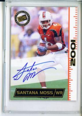 Santana Moss certified autograph Miami Hurricanes 2001 Press Pass card