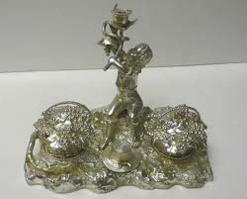 Antique Silver Plated Ink Stand.