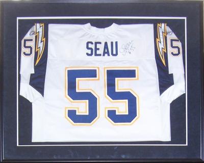Junior Seau autographed San Diego Chargers authentic Reebok jersey matted & framed