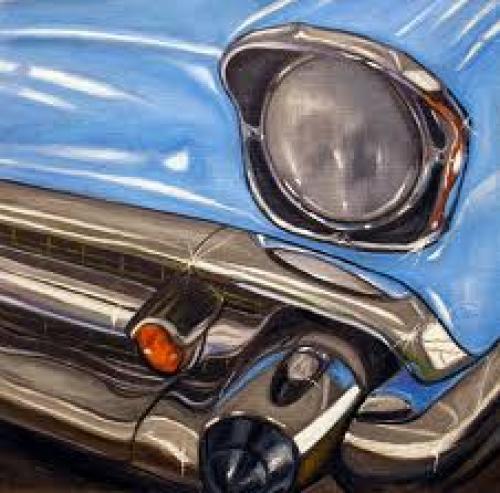 Art:Paintings; 1950s-classic-blue-chevy-painting.