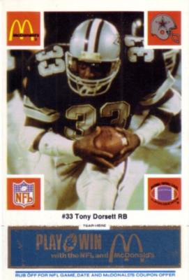 Tony Dorsett Cowboys 1986 McDonald's card