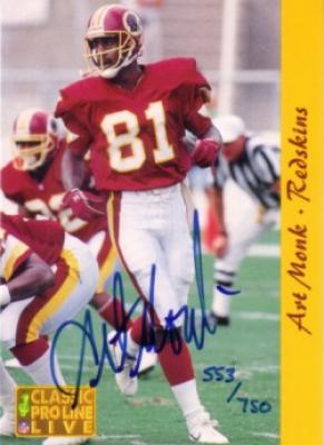 Art Monk certified autograph Washington Redskins 1993 Pro Line card #553/750